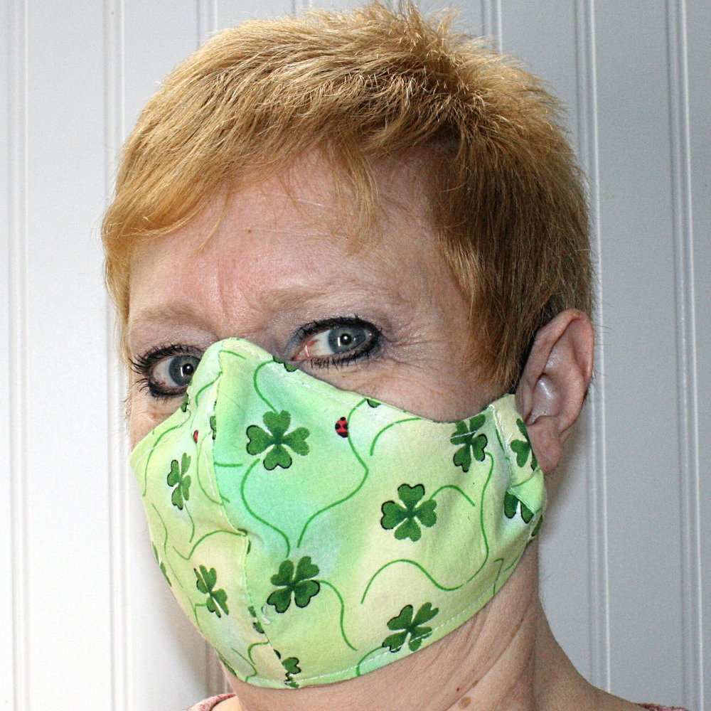 HAND CRAFTED Face Mask Tie Dye Shamrock Adult Cloth Fabric Print - Shield Style